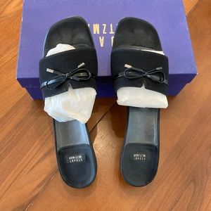 Stuart Weitzman kitten heels. Black crepe/patent.